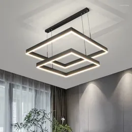 Chandeliers Modern Nordic Square Creative LED Chandelier For Living Dining Room El Villa Ceiling Hanging Light Fixture Minimalist