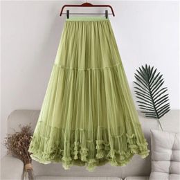 Skirts Women's A Line Elastic Waist Tulle Fairy High Waisted Solid Color Mesh Super Large Pendulum Design Feels Fashionable
