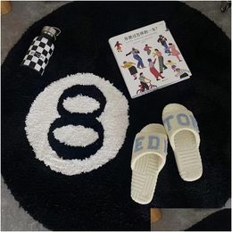 Carpets Carpets Simation Billiards 8 Ball Rug Round Tufting Soft Chair Pad Anti-Slip Bath Floor Mat Kids Bedroom Retro Black No. Carpe Ottfa