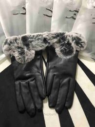 Designer women men leather Gloves Sheepskin female winter Gloves warm Soft Leather fashion Antifreeze Five Finger Cony Hair Glove touch screen