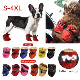 Dog Apparel 4pcs/set Waterproof Pet Shoes Anti-slip Rain Snow Boot Footwear Thick Warm Cat Puppy Kitten Socks Booties Supply Gift