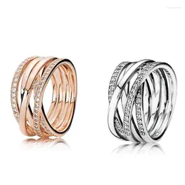 Cluster Rings Authentic 925 Sterling Silver Ring Sparkling & Polished Lines For Women Wedding Party Gift Europe Fashion Jewelry