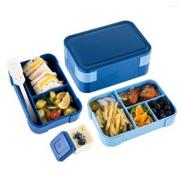 Dinnerware 1550ML Bento Box Portable Stackable With Flatware Lunch Containers Navy Blue Leak-proof Snack Cases Adult