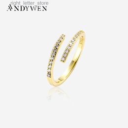 Solitaire Ring ANDYWEN 925 Sterling Silver Gold Zircon CZ Open Adjustable Line Ring Clear Rock Punk Luxury Resizable Jewellery Fine Jewels YQ231207