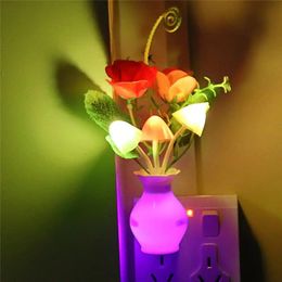 Decorative Objects Figurines LED Lilac Night Light Lamp Colourful Rose Mushroom Romantic Lighting for Home Art Decor USEU Plug 231207
