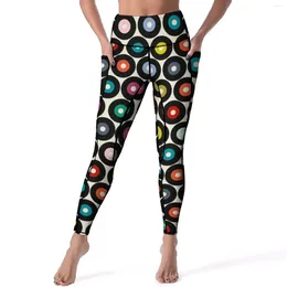 Women's Leggings Colorful Vinyl Records Yoga Pants Sexy Retro Pattern Custom High Waist Gym Leggins Women Kawaii Stretchy Sport Legging