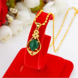 Pendant Necklaces For Women Imitation Jade Clover Necklace Rhinestone Water Drop 24K Gold Plated Wedding Jewelry