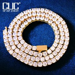 Pendant Necklaces 4mm Spring Clasp Tennis Chain Gold Colour One Row Zircon Necklace Link For Men Women Hip Hop Jewellery 231204
