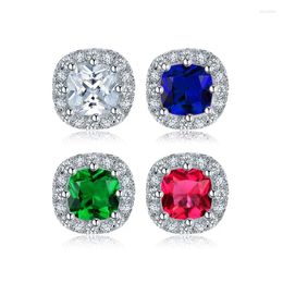 Stud Earrings Huitan Vintage Simple Women Wholesale Lots&Bulk With White Blue Red Green Stone Prong Setting Factory