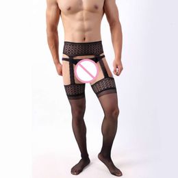 Men Sexy Lace Sheer Tight Slim Nylon Pantyhose Transparent Ing Garter Stockings New Arrival Male Underwear