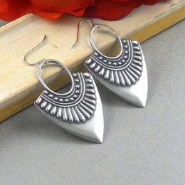 Dangle Earrings Vintage Gypsy Metal Geometric For Women Tribal Jewellery Antique Silver Colour Shield Engrave Triangle Water Drop Earring