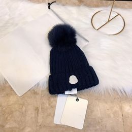 Designer Winter Knitted Beanie Woollen Hat Women Chunky Knit Thick Warm faux fur pom Beanies Hats Female Bonnet Beanie Caps1618