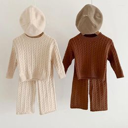 Clothing Sets Autumn Winter Born Baby Girls Suit Long Sleeved Solid Colour Knitted Pullover Top Pants Children Set