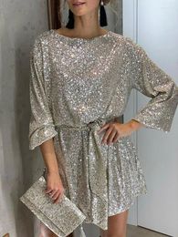 Casual Dresses Women Sequin Long Sleeve Sexy Festival Party Sparkly Mini Dress Y2k Female Holiday Cocktail Sparkling Evening XXL