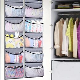 Storage Boxes Net Over The Door Organizer Large Capacity Non-woven Fabric Bag With 5 Pockets Foldable Stuffed Animal