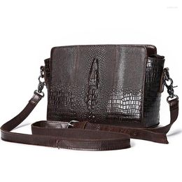 Evening Bags Oil Wax Cowhide Women Sling Messenger Shoulder Crocodile Pattern Ladies Briefcase Genuine Leather Cross Body Business Bag