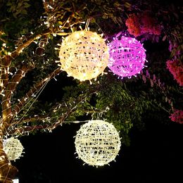Christmas Decorations LED String Lights Christmas Tree Decoration 30CM 20CM Rattan Ball Hanging Lamp Holiday Wedding Fairy Garland Light Outdoor Home 231207