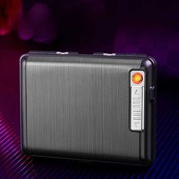 Portable Zinc Alloy Ultra-thin Split Cigarette Case Tungsten Electronic Lighter 20 Pieces Men's Storage Box Business