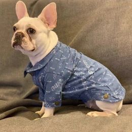 Designer Dog Clothes Luxury Dog Jean Jacket with Classic Letters Old Flower Pattern Blue Puppy Denim Coat Comfort and Cool Apparel for French Bulldog S A755