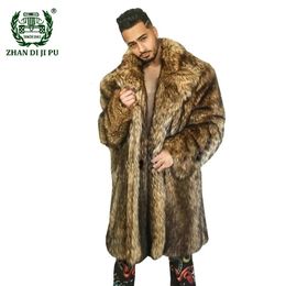 Men's Wool Blends Mens Luxury Winter Faux Fur Long Trench Coat Jacket Warm Thicken Fluffy Fuzzy Cardigan Parka Outwear Chaquetas Hombre 231207