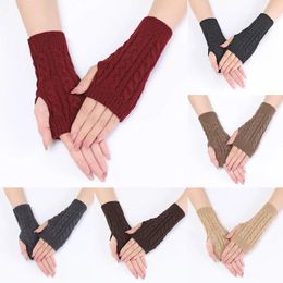 Knee Pads Winter Warm Long Fingerless Gloves Women Knitted Warmer Arm Sleeve Girls Soft Unisex Punk Y2K Gothic Glove