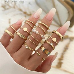 Solitaire Ring 16Pcs/Set Vintage Gold Color Zircon Rhinestone Rings Set for Women Wed Bridal Boho Geometric Rings Jewelry Gift Y2K Accessories YQ231207