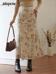Skirts MISHOW Women's Floral Printing Fishtail Long Skirt 2023 Autumn Elegant Retro Zipper High Waist Corduroy Cute MXC55B0136