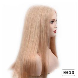 yielding Lace Wigs 613 Headwear Real Hair Women's Full Headwear Long Straight Hair Center Split Front Lace Wig