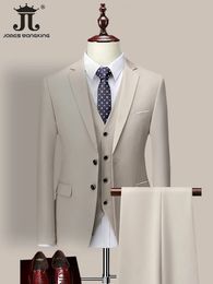 Men's Suits Blazers 14 Colour M-6XL Jacket VestPants High-end Brand Formal Business Mens Suit Three-piece Groom Wedding Dress Solid Colour Suit 231206