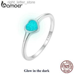 Solitaire Ring Bamoer 925 Sterling Silver Luminous Heart Ring Glow In the Dark Rings For Women Fine Jewellery Party Birthday Gift Anniversary YQ231207