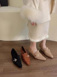 Dress Shoes Small Square Toe Women Pumps Belt Buckle Rivet Design Thin High Heels Shallow Slip On Black Brown Beige Autumn Spring Party Pump