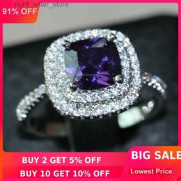 Solitaire Ring choucong 3ct purple 5A Zircon stone 925 Sterling silver Women Engagement Wedding Band Ring US Size 5-11 Gift YQ231207