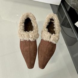 Dress Shoes ZOOKERLIN Winter Women Fur Warm Boots Platform Flip Flops Short Plush Flats Home Cotton Suede Mules Ladies Pumps