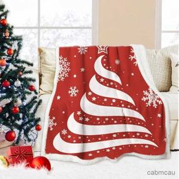 Blankets Christmas Blanket Flannel Lamb Blanket Holiday Snowflakes Reindeer Print Couch Sofa Blanket Red Warm Bed Blanket for Home Decor R231207