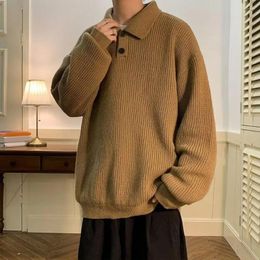 Men's Sweaters Lapel Buttons Neckline Sweater Loose Fit With Long Sleeve Knitwear For Autumn Winter Solid Colour