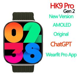 HK9 Pro Gen 2 ChatGPT AMOLED Smart Watch Strap Lock Ricarica wireless Chiamata Bluetooth Serie da uomo 8 NFC Smartwatch da donna