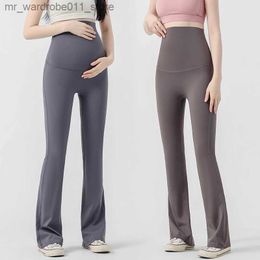 Maternity Bottoms Maternity High Waist Flare Pants Spring Summer Clothes For Pregnant Women 2023 New Solid Shark Skin Out Wear Pregnancy Leggings Q231207