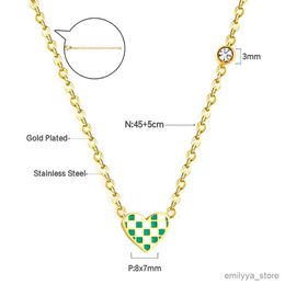 Pendant Necklaces 2022 Necklace for Women Heart Necklace Stainless Steel Pentagram Pendant Necklace Green Plaid Zirconia Necklace collier fille R231207