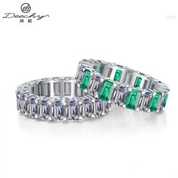 Deechy Az601-j Emerald Cut Moissanite Ring 925 Sterling Silver Pt950 Green and White Zircon for Women Fine Jewelry