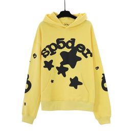 2023 Sp5der designer yellow hoodie men sweatshirt top quality sweat shirt youth pop fashion trend loose long-sleeved hoodie with print pant hoodie set man size S-XL