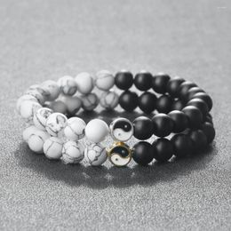 Strand Couples Tai Chi Yin Yang Bracelet 8mm Natural Stone Black Matte White Pine Beads Bracelets For Women Men Fashion Jewellery Gifts