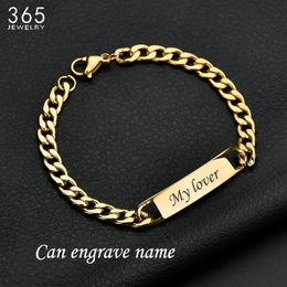 Charm Bracelets Fashion Customized Words Bar Chain Bracelet For Men Stainless Steel Adjustable Engraving Name Bangle Party Jewelry 231207