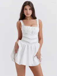 Casual Dresses Mozision White Lace Sleeveless Mini Dress For Women Spaghetti Strap Zipper Lace-up Backless A-line Sexy Club Vestidos