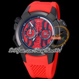 BZF EPIC X CHRONO EC400.21.AB.AB.A Japan VK Quartz Chronograph Movement Mens Watch Red Skeleton Dial DLC Black Steel Case Rubber Strap Stopwatch trustytime001Watches