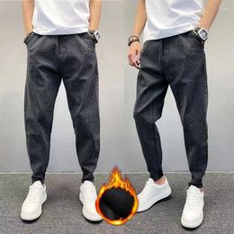 Men's Pants Men Autumn Winter Fleece Warm Striped Harem Jeans Versatile Fashion Stretch Thicken Black Loose Casual Trousers Male