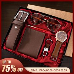 Wristwatches SHAARMS Men Gift Watch Business Luxury Company Mens Set 6 in 1 Watch Glasses Pen Keychain Belt Purse Welcome Holiday Birthday 231206