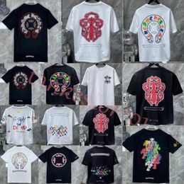 Men's T-Shirts 2023 Designer Classic Chromes Mens Summer CH Brand Top T-shirts White Short Casual Embossed Letter Heart Horseshoe Sanskrit Cross Pattern Tees S-XL a20e