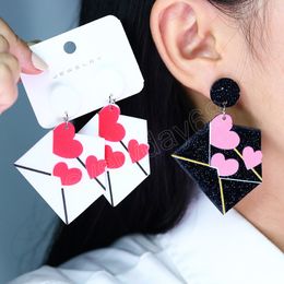 Valentine's Day Gifts Love Heart Envelope Sweet Personality Acrylic Printed Drop Earrings for Women Funny Fashion Jewellery