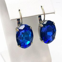 Dangle Earrings Dark Blue Crystal French Clip For Women Statement Haute Luxury Earpiece Wedding Banquet Style Graduation Ceremony 2023