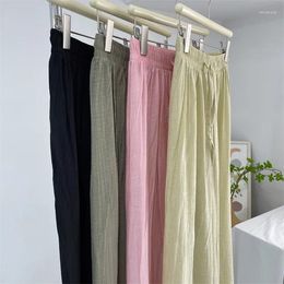 Women's Pants Lazy Zen Wide Leg For Women Summer Light Thin Cotton Linen Loose Straight With Pleated Texture Sun Protection